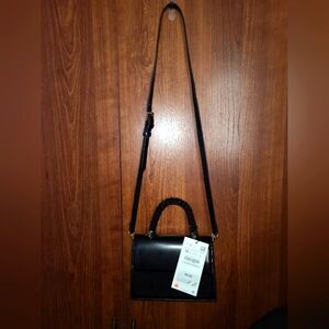 NWT Zara Black Crossbody Bag with Braided Handle